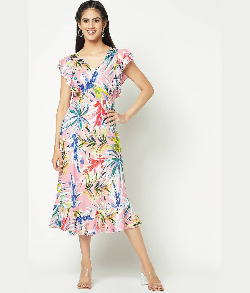 Glito Women Rayon Printed Fit & Flare Dress ( Multicolor )