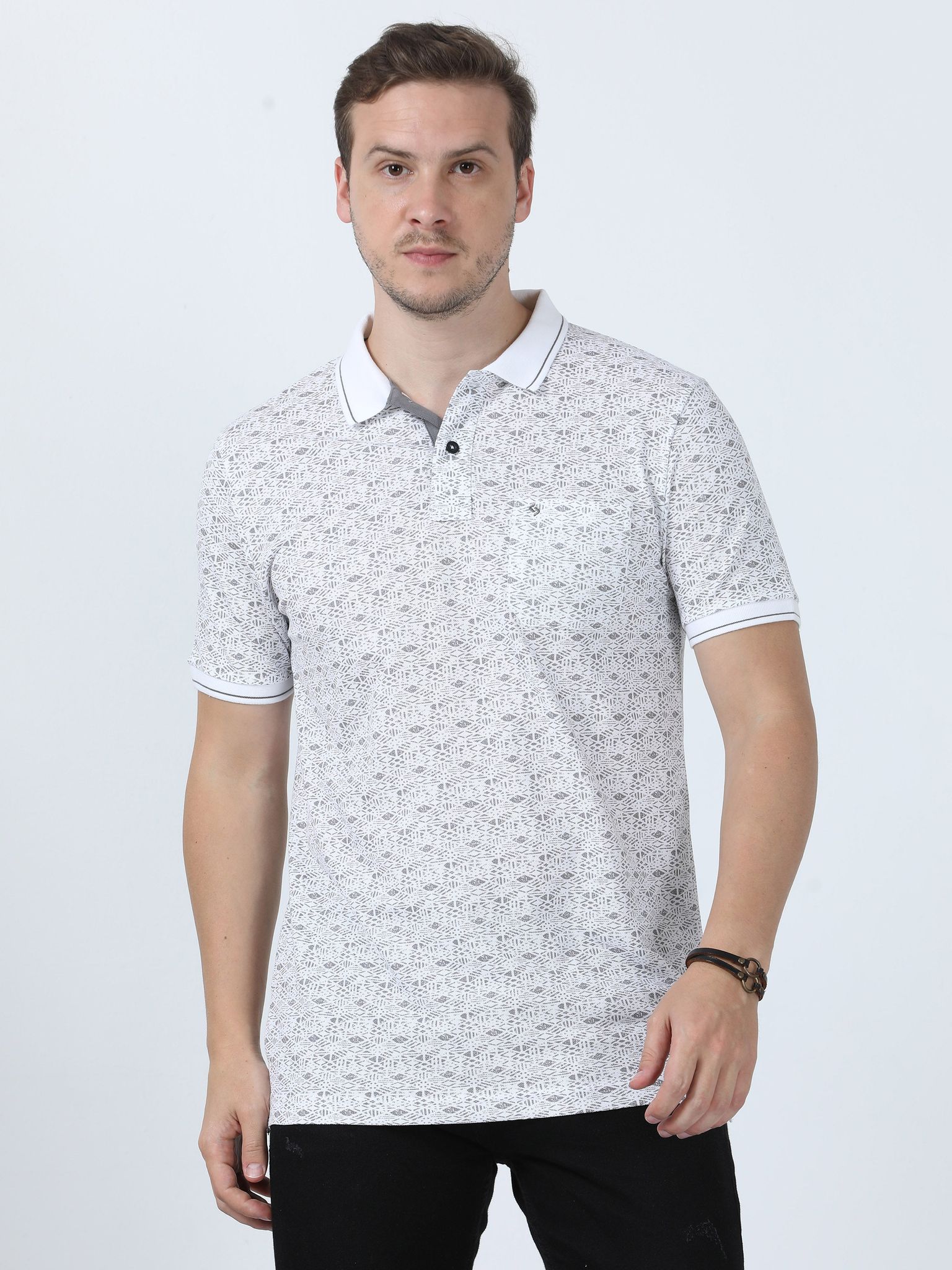Classic Polo Men's Printed White Cotton Half Sleeve T-Shirt | BEAU - 241 A SF P