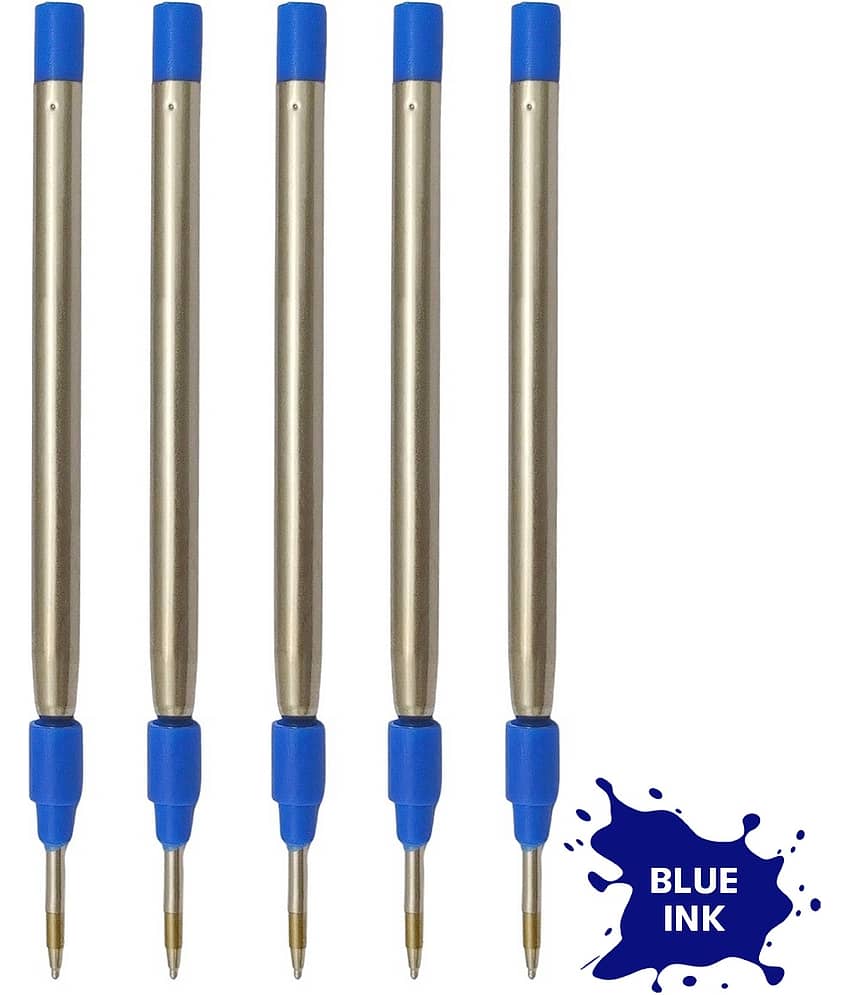 UJJi Blue Ink Long Metal Jotter for All Brand Pen Refill (Pack of 5, Blue Ink)