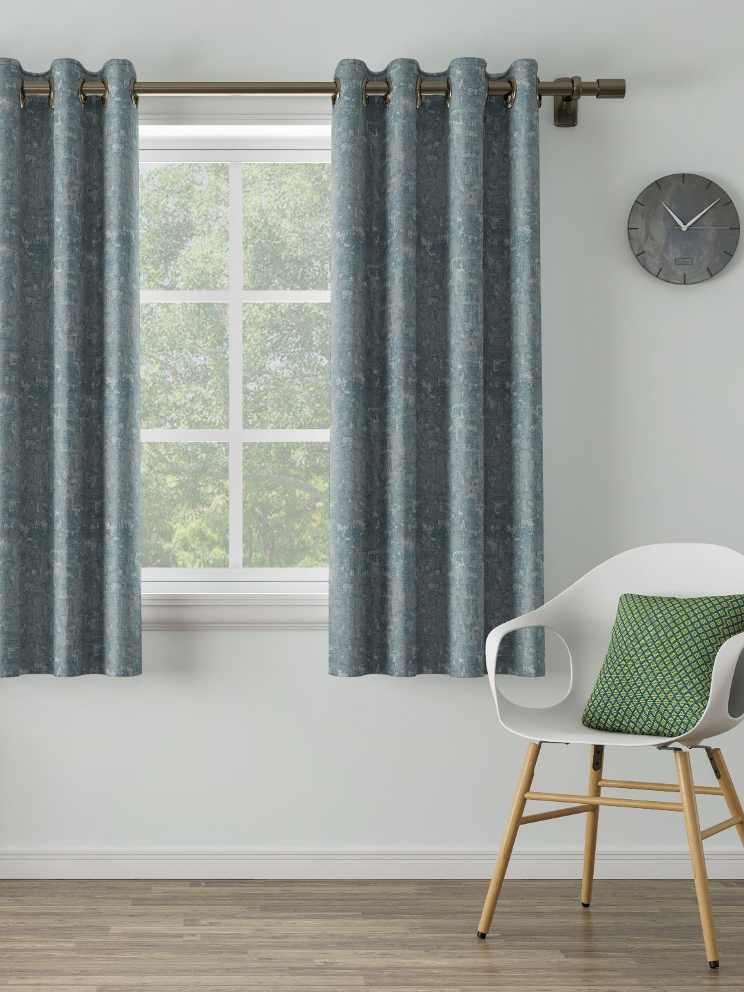 DDecor 100% Polyester 5 FT Window Curtain (135 CM X 160 CM) | Plain Printed | Premium Fabric | Perfect for Bedroom & Living Room Use | - Blue