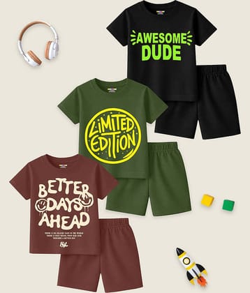 Kuchipoo Boys Cotton Blend T-Shirt & Shorts Set ( Multicolor 14 , Pack of 3 )