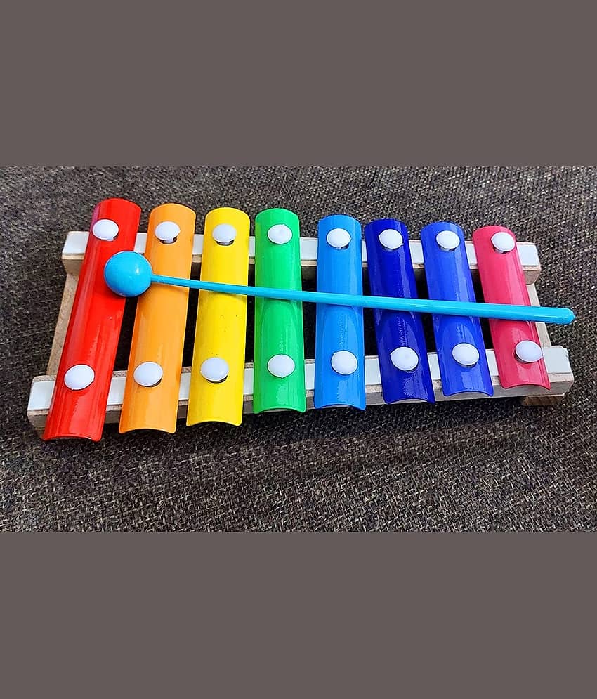 Fratelli Ecofriendly Wooden Xylophone Kids First Musical Sound Instrument Toys with 8 Notes Multicolor Made in India || BIS Approved