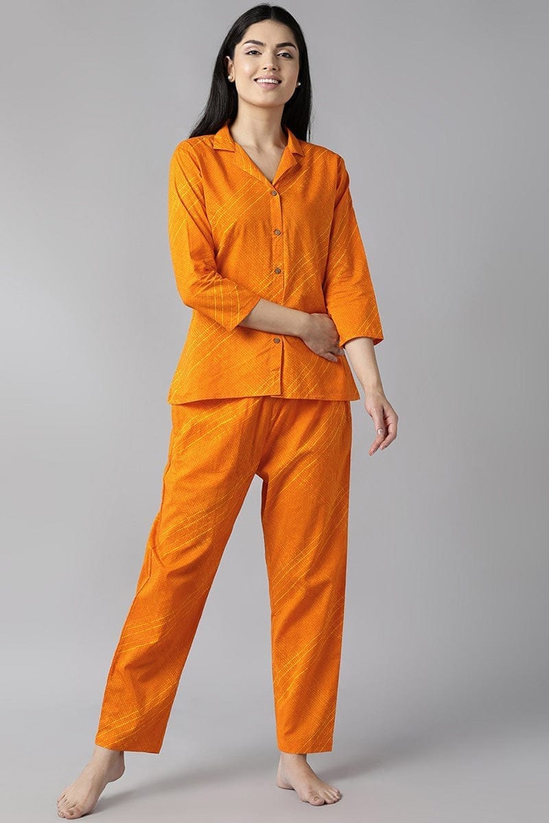 Orange Pure Cotton Solid Night Suit VNWK1013