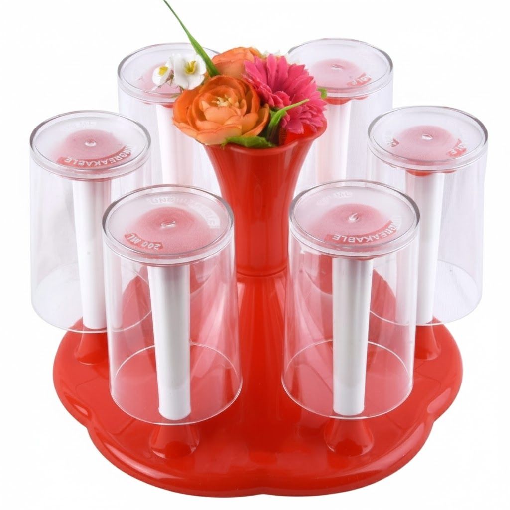 Dark Wolf Red Plastic Glass Stand Organizer for Cups and Glasses