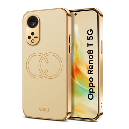 Vaku Luxos Skylar Back Cover for Oppo Reno8T 5G with Leather Pattern Gold Electroplated Soft TPU Cover Shockproof Protective Case - Gold
