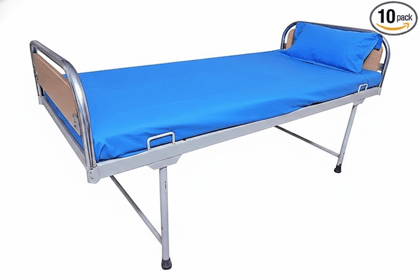 KUDIZE Laminated Water Proof Combo of Bed Sheet (31 x 72 Inch) (78.74 x 182.88 CM) Pillow Cover (21 x 26 Inch) (53.34 x 66.04 CM) for Hospital, Hotel, Spa and Travelling (Pack of 10, Blue)