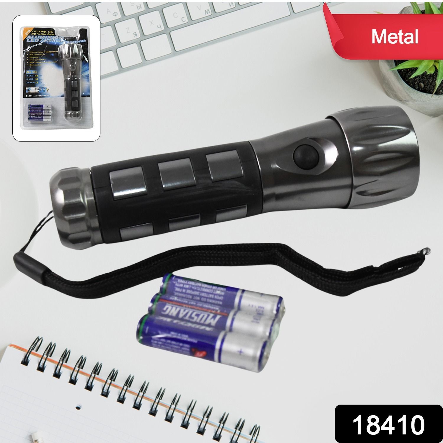 DHRUVINSRI Durable Aluminium LED/Xenon Hand Torch with Rubber Grip – Compact & Powerful Flashlight, Powered by 3 x 1.5V AAA Batteries (Not Included), Ideal for Outdoor, Emergency, and Everyday Use
