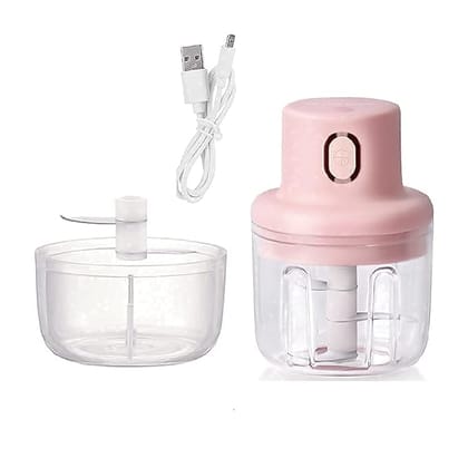 Electric Mini Chopper, Fruit-Vegetable Cutter, USB Rechargeable, Speedy Slicer for Food Supplement, Blender, Small Handheld Food Processor with Lithium-Ion Battery, USB Charging Port (Pink)