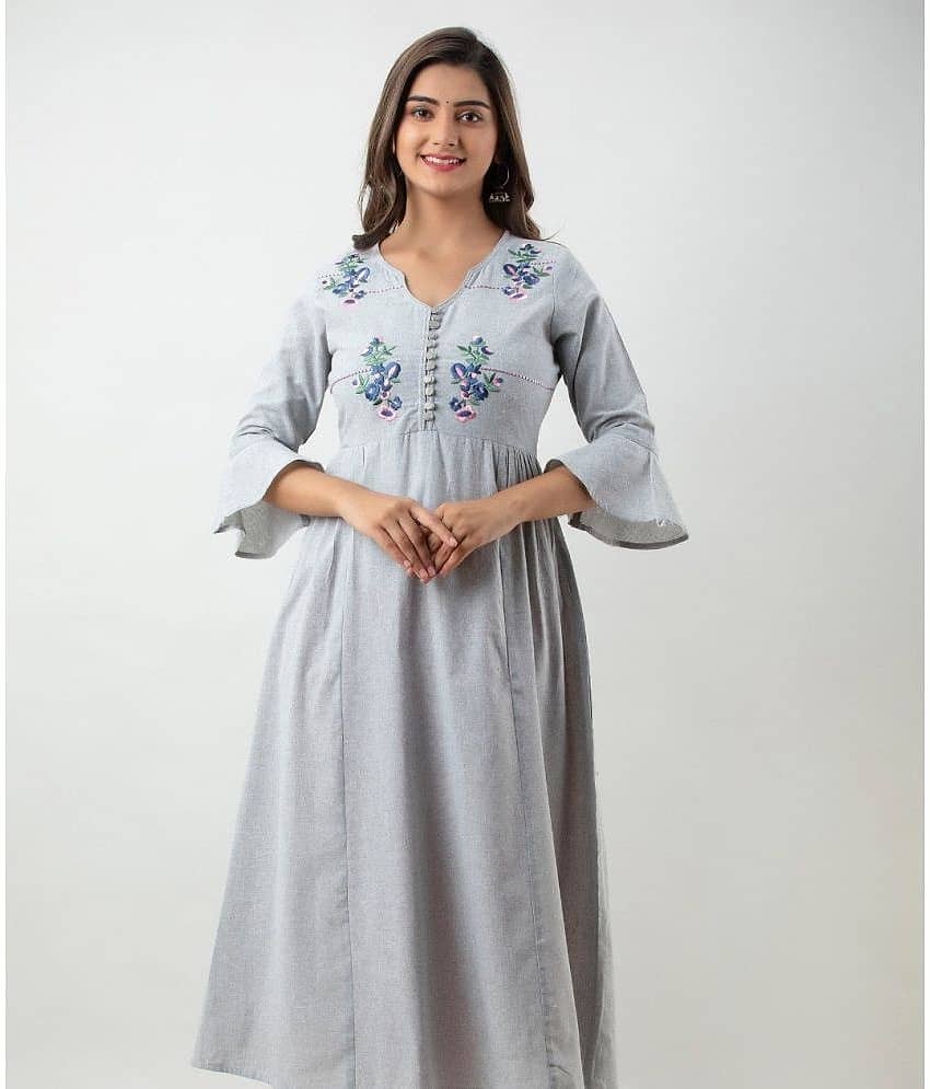 MAUKA - Light Grey Rayon Women's Flared Kurti ( Pack of 1 )