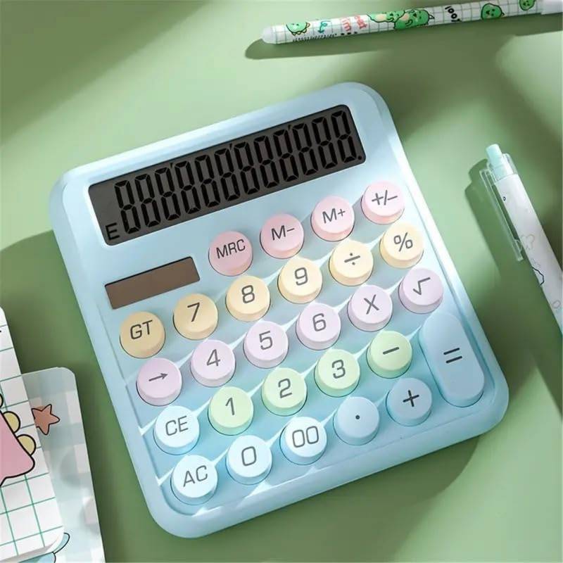 Pastel Aesthetic 12-Digit Desktop Calculator (Blue, 15.5 x 14.5 cm) | Large Display & Responsive Buttons | Office & Study