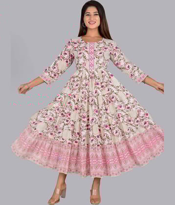 Smien Rayon Printed Anarkali Women's Kurti - Pink ( Pack of 1 )