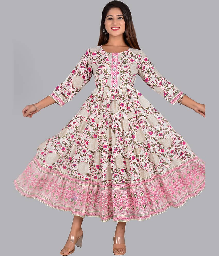 Smien Rayon Printed Anarkali Women's Kurti - Pink ( Pack of 1 )