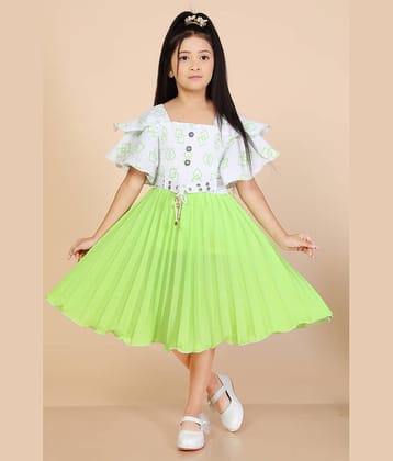 NEWSIFA Cotton Blend Fit And Flare Dress For Girls ( Pack of 1 , Green )