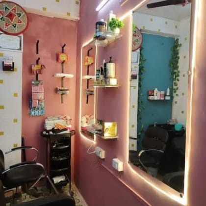 LED Illuminated Salon Mirror with Integrated Shelving