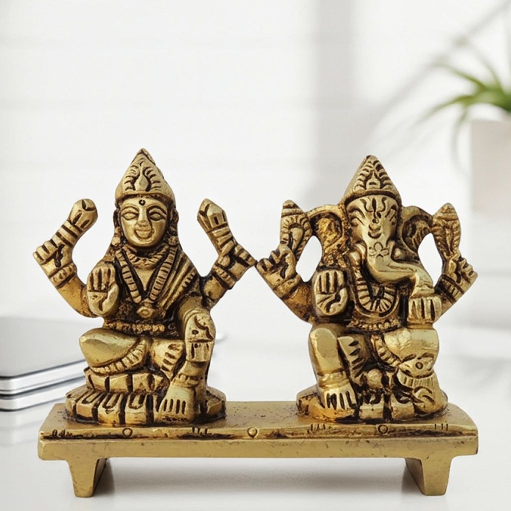 Brass Showpiece Laxmi Ganesh One Same Base God Idol Statue (BSMAS645 D)