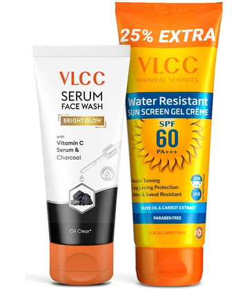 VLCC Vitamin C & Charcoal Face Wash 100g + SPF 60 Sunscreen | Water-Resistant UVA & UVB Protection