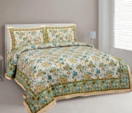 Rajasthani Art Gift Jaipuri Sanganeri Print Pure Cotton Bedsheet Set