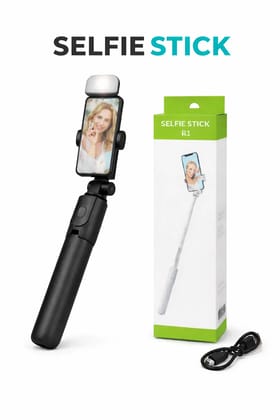 Selfie Stick R1 with Built-in LED Fill Light  Wireless Bluetooth Remote Shutter