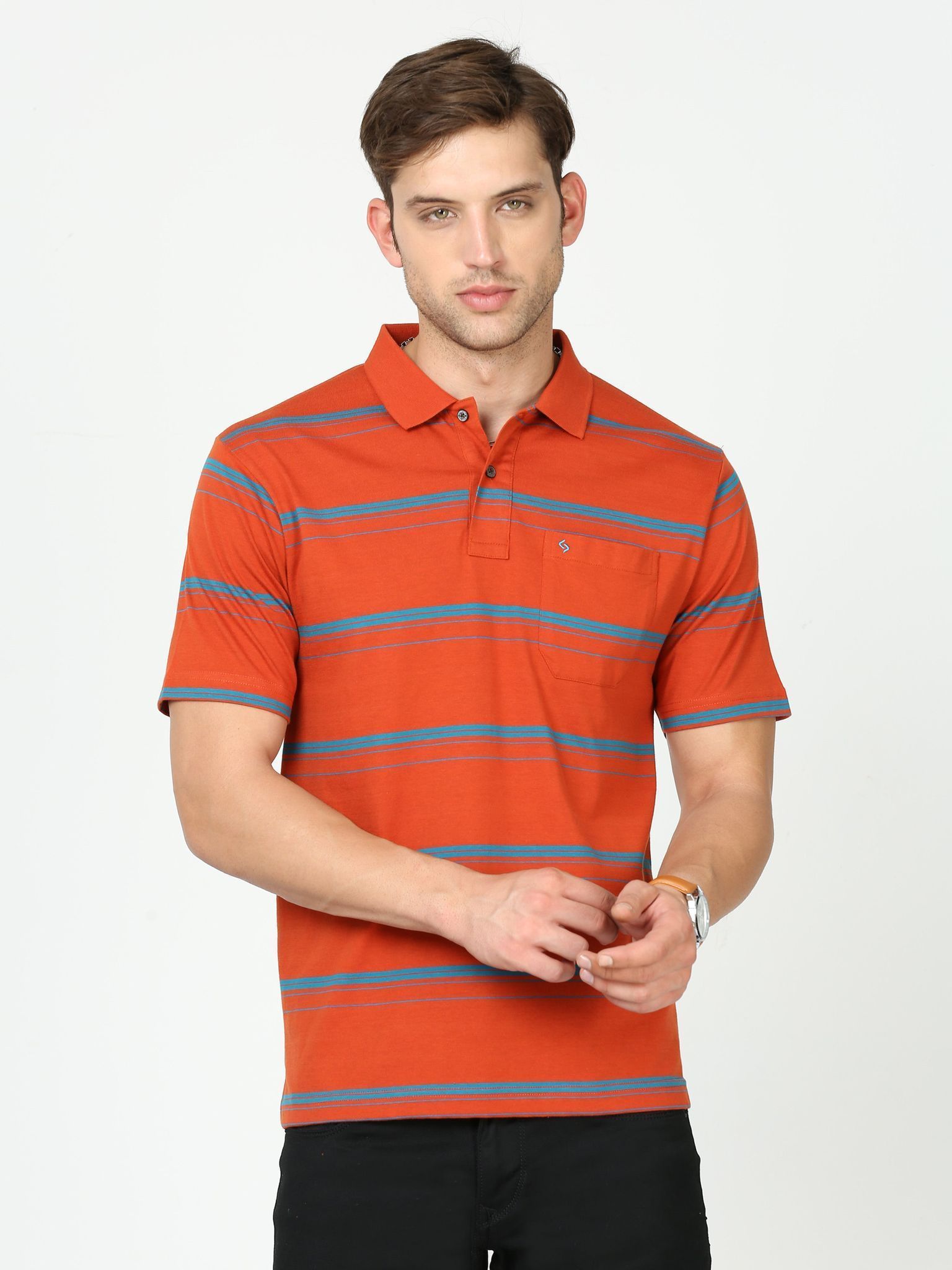 Classic Polo Mens Cotton Half Sleeves Striped Authentic Fit Polo Neck Red Color T-Shirt | Avon - 539 B Af P