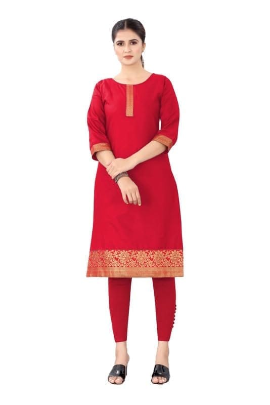 Women's Casual 3/4th Sleeve Solid Cotton Kurti (Red, XL)-PID46113