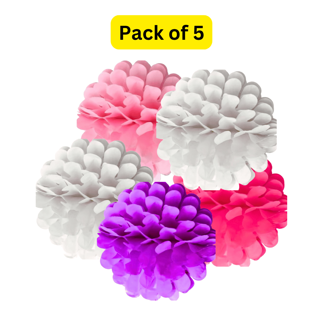 Multicolor Paper Pom Pom Hangings -10 Inch - 5PC