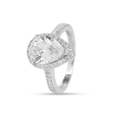 925 Sterling Silver Pear-Shaped Halo Ring with Cubic Zirconia for Women I Hotilal Jewellers I Weight - 3.63 g 925 Sterling Silver Pear-Shaped Halo Ring with Cubic Zirconia for Women I Hotilal Jewellers I Weight - 3.63 g