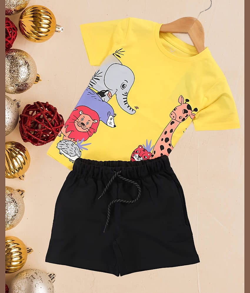 Arshia Fashions Pack of 1 Boys Cotton Blend T-Shirt & Shorts Set ( Yellow )