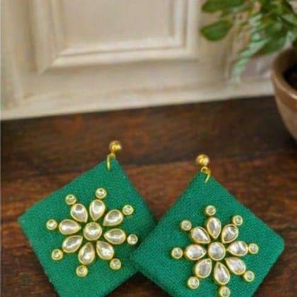 Handmade Green Lightweight  febric Earrings