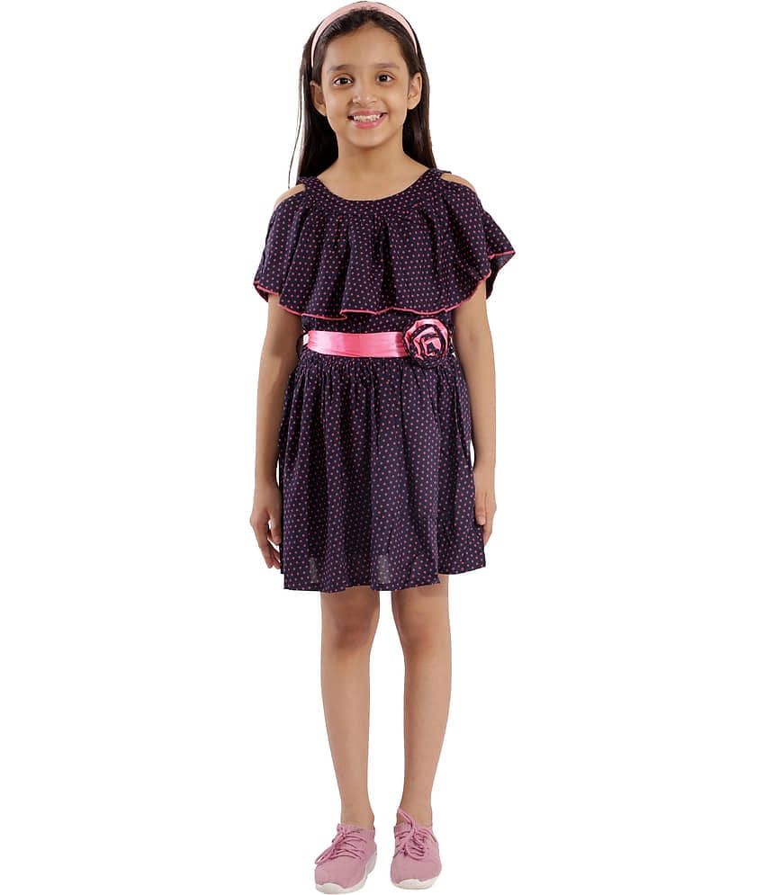 Kids Cave Rayon Pleated For Girls ( Pack of 1 , Blue )