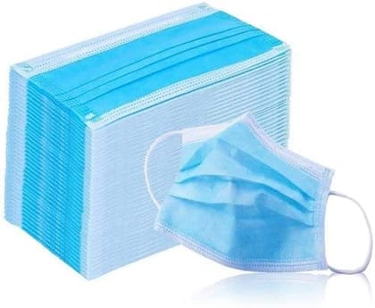 Disposable Face Masks, 3-Ply with Melt Blown Layer, Blue, Pack of 50