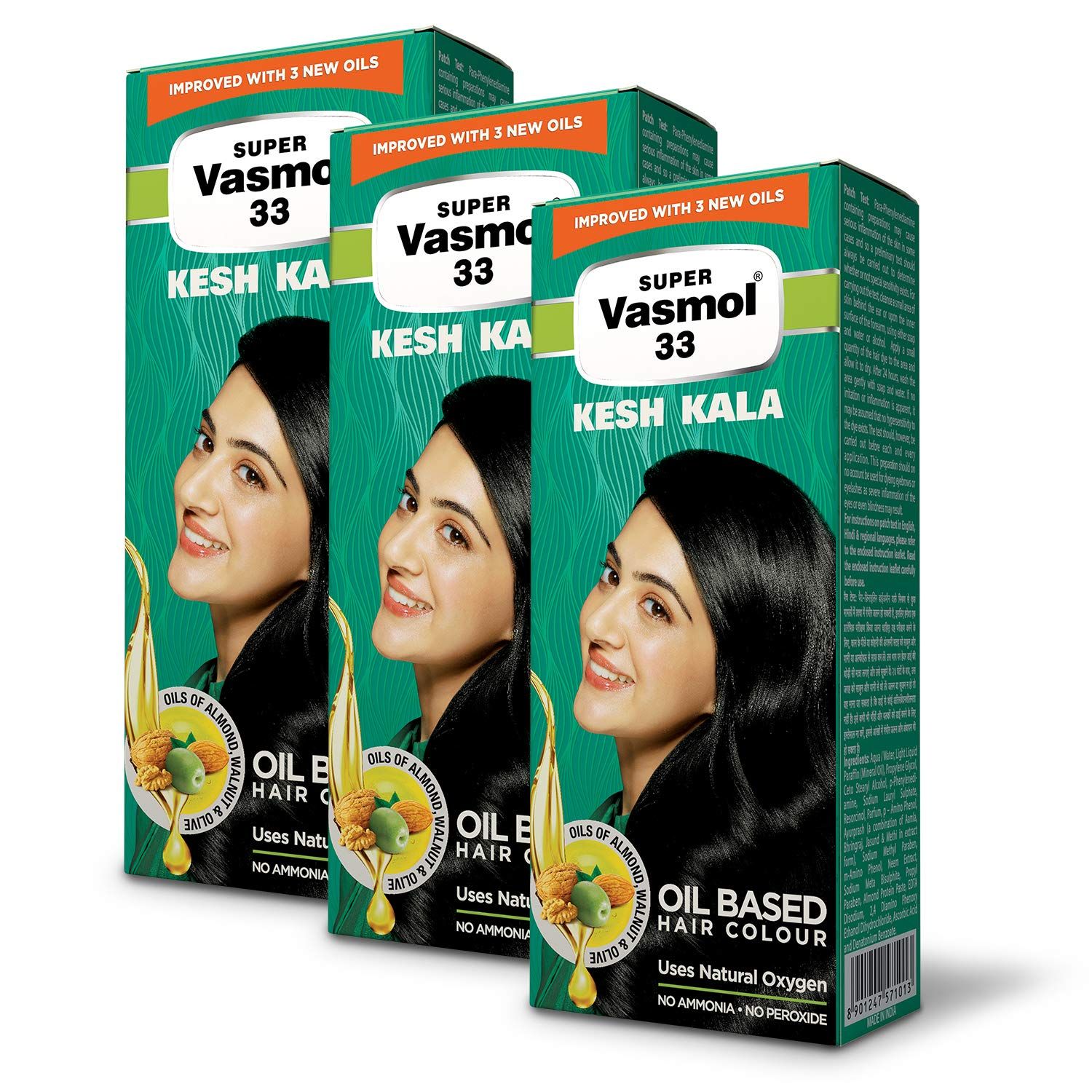 Vasmol Kesh Kala Oil Based Hair Colour, 100 ml (Pack of 3) - Black