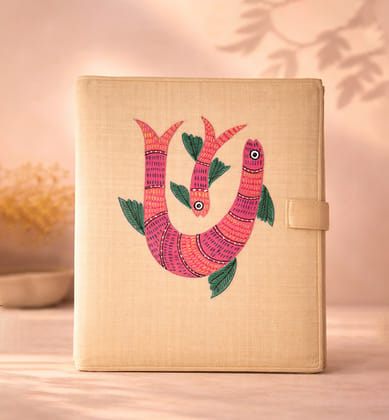 Handcrafted Folk Gond Art Fabric File Folder –  Colorful Tiger Motif