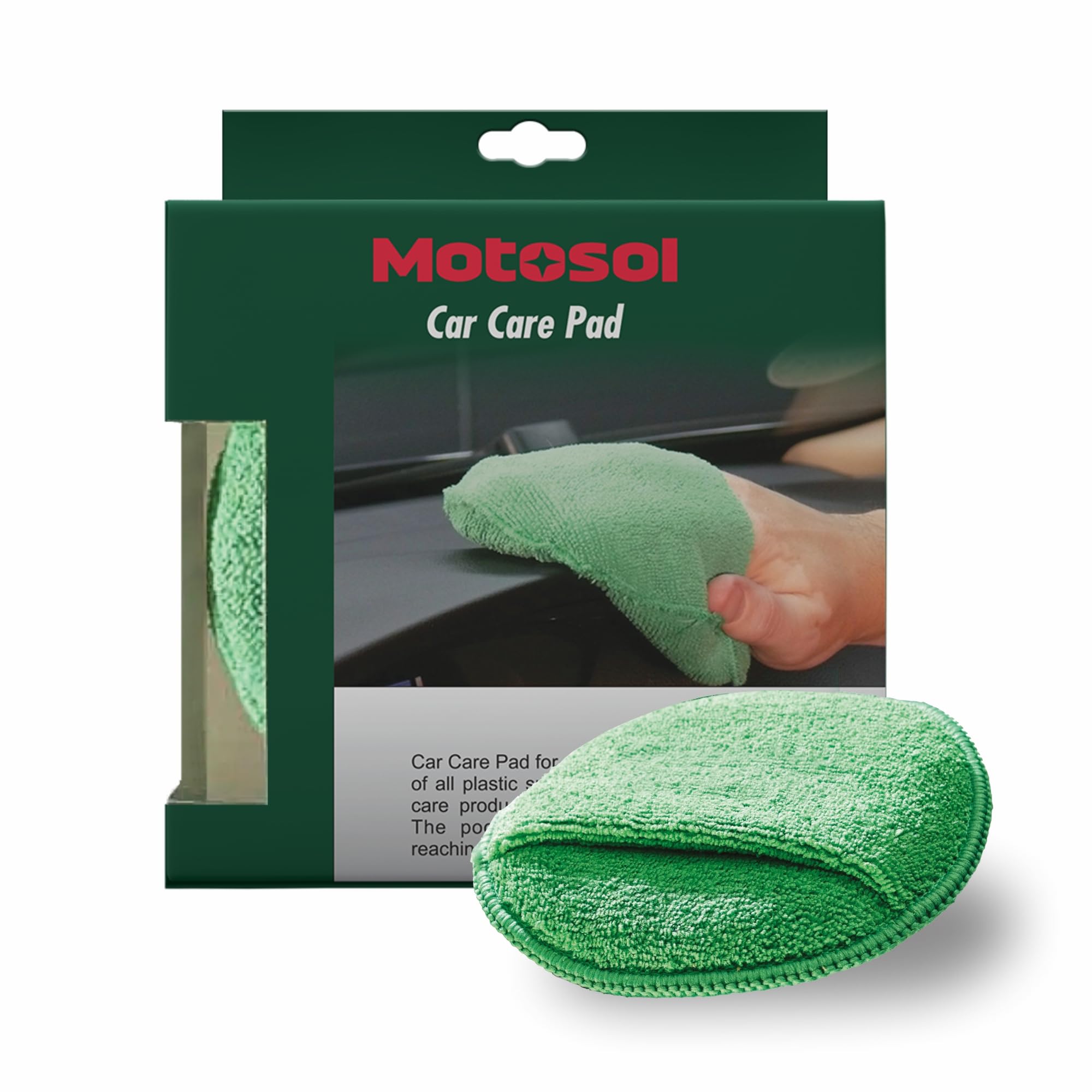 Motosol Car Care Pad (Green,340GSM) | Ultra-Soft Reusable Applicator Pads with Finger Loop for Car, Bike, Glass, Multi-Surface Cleaning | Ultra-Soft Car Pads for Polishing | Reusable Sponge Foam Pad