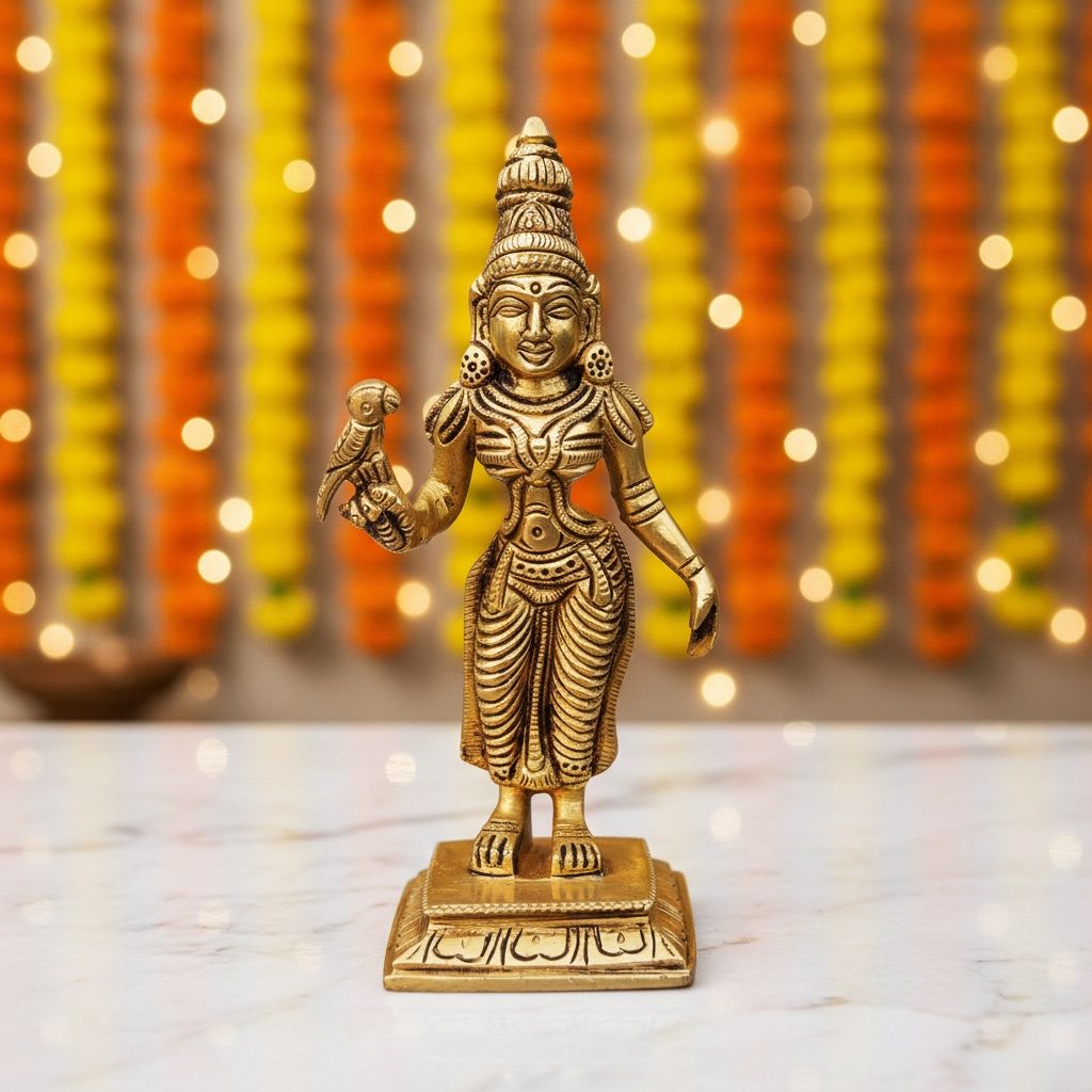 Brass Meenakshi Devi God Idol Statue – Goddess Meenakshi Brass Murti, Height : 6.5 Inch (BSMAS1457 B)