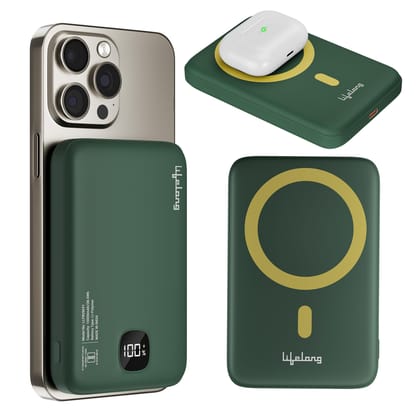 Lifelong Electronics 10000mAh MagSafe Wireless Fast Charging Power Bank for iPhone and All Qi Enabled Phones & Devices | USB Type C 22.5W PD Powerbank | Small Pocket Size | Strong Magnet & Extra Ring Lifelong Electronics 10000mAh MagSafe Wireless Fast Ch