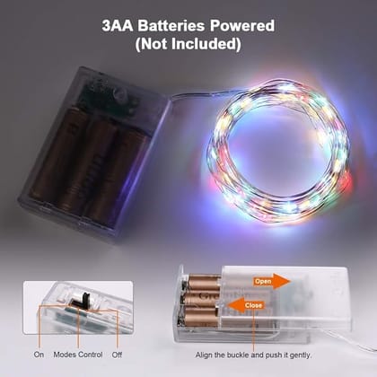 Diwali Decorative LED Fairy Lights  5M Multicolor Copper Wire String Lights, Battery Operated, Waterproof Twinkle Lights for Home, Balcony, Bedroom & Festival Decoration