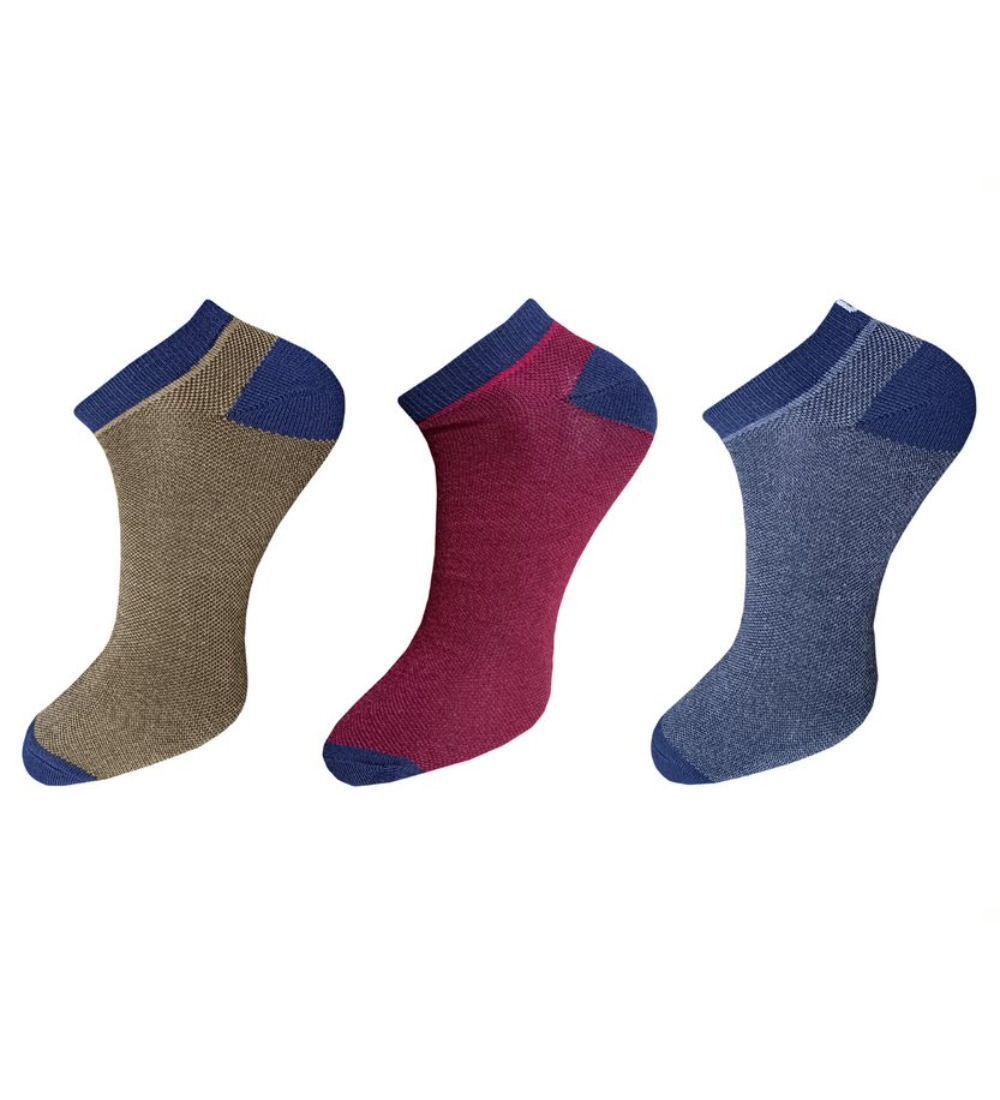 3-Pair Set Unisex Casual Cotton Solid Ankle Length Socks (Multicolor)