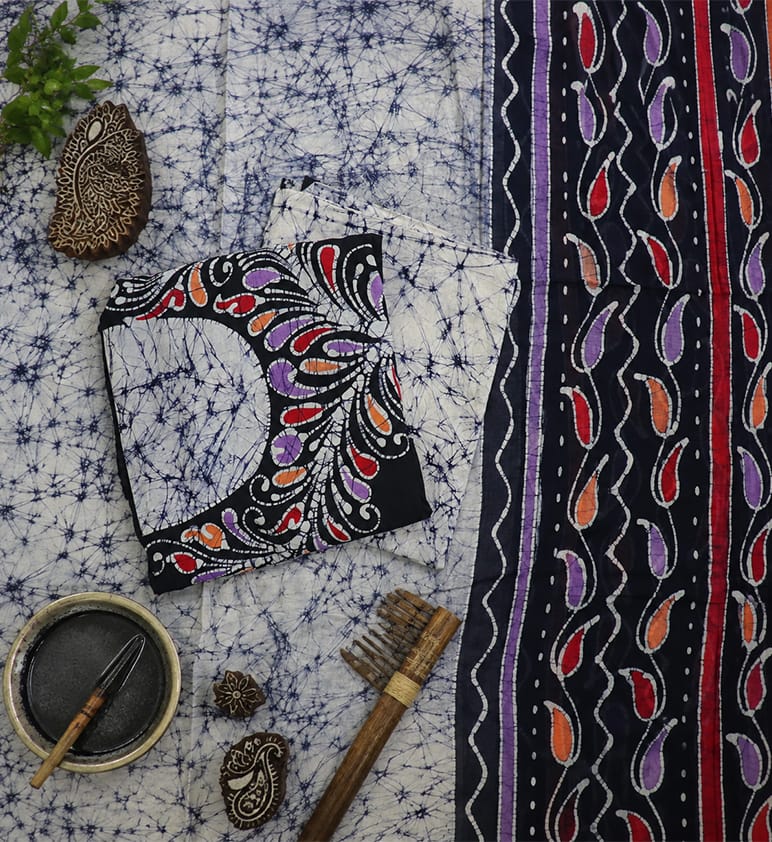 Handcrafted Batik Print Unstitched 3-Piece Cotton Suit Set