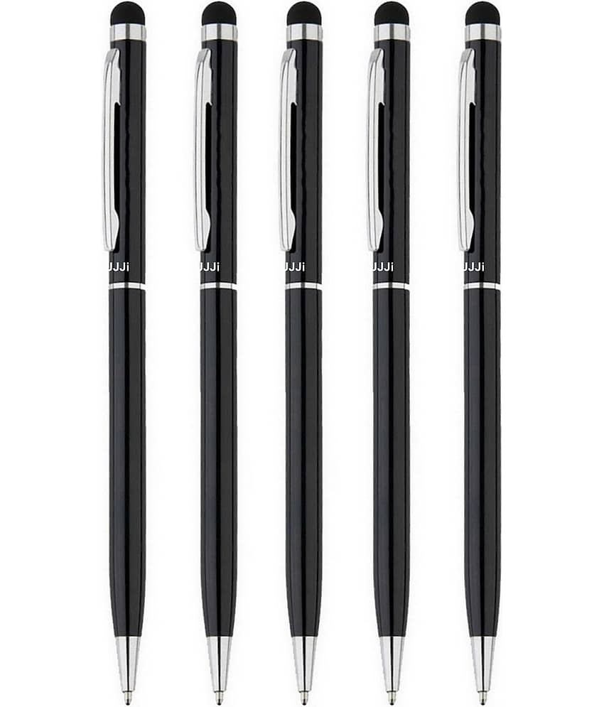 UJJi Sleek Design Black Pen with Stylus for Touch Screen Pack of 5 Ball Pen