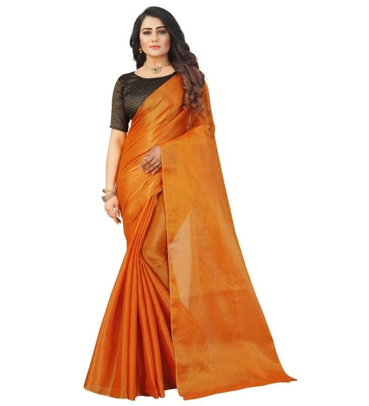 Women's Cotton Silk Self Design Saree With Unstitched Blouse 5.5Mtr (Orange)-PID54656