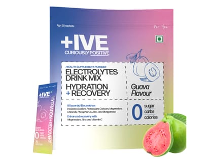 Curiously  +IVE Electrolytes Drink Mix - Guava Flavour Pack - 80gm (4g x 20 Sachet)| Zero Sugar, Zero Carbs, Zero Calories, Hydration + Recovery Supplement