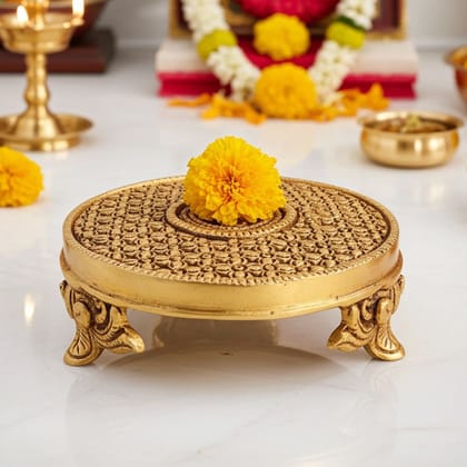 Brass Round Chowki God Idol Stand - Premium Puja Platform, Length : 5 Inch (BSMAS1675 E)