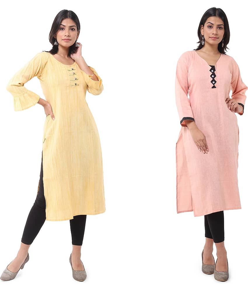 DESHBANDHU DBK - Multicolor Cotton Women's Straight Kurti ( Pack of 2 )