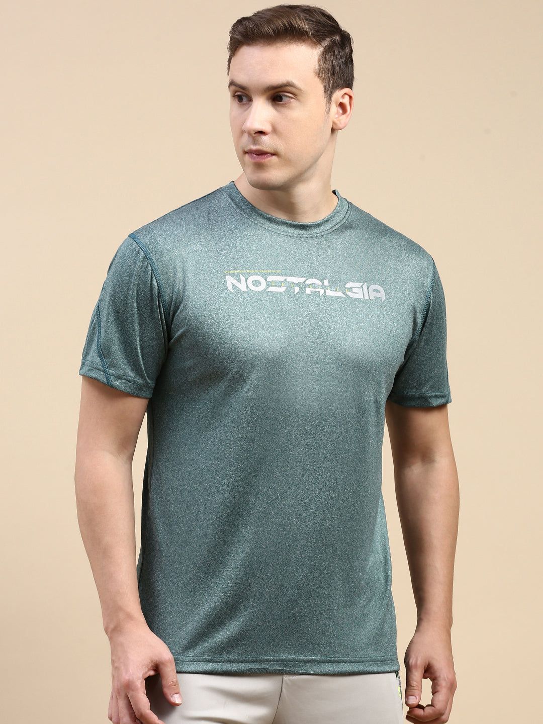 Classic Polo Men's Round Neck Polyster Green Slim Fit Active Wear T-Shirt