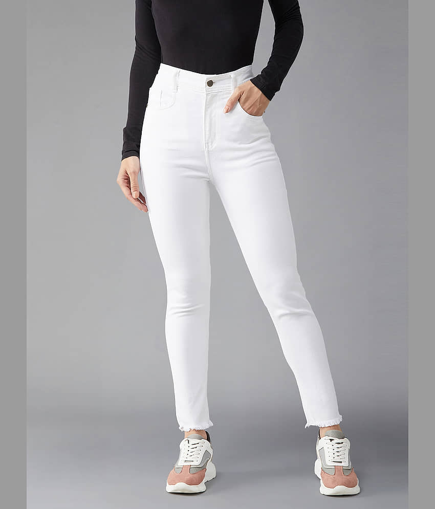 Dolce Crudo Women's Skinny Fit High-Rise Jeans ( White )