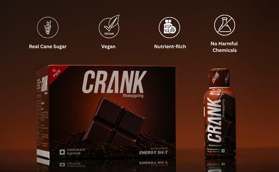 Crank Energy Shot  Chocolate Flavour, Pack of 12 (60ml each)