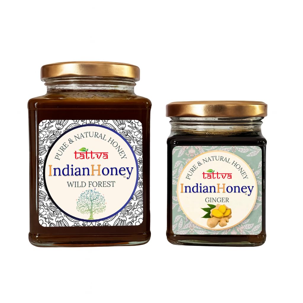 IndianHoney Wild Forest Honey & Warming & Anti-Inflammatory Ginger Infused Honey Combo Pack (500gm & 230gm) Wild Forest & Ginger