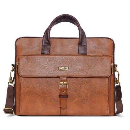 LOREM Tan Color Faux Leather 10L Laptop Messenger Bag For Men BG54 LOREM Tan Color Faux Leather 10L Laptop Messenger Bag For Men BG54