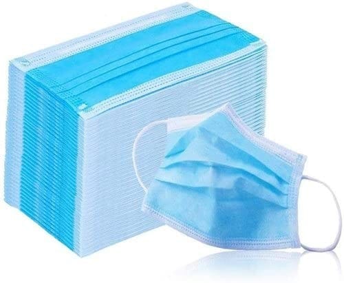 Disposable Face Masks, 3-Ply with Melt Blown Layer, Blue, Pack of 100