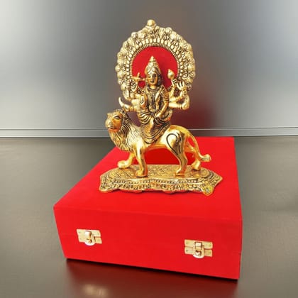 Aluminium Durga Ji Divine Goddess Idol � Gold Finish Showpiece for Home & Office, Height : 8.5 Inch (ASMAS375 G)